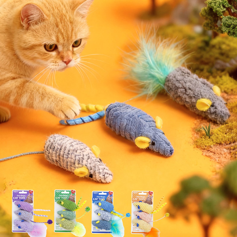 Catnip Interactive Plush Mouse - 3 قطعة لعبة قطيفة على شكل